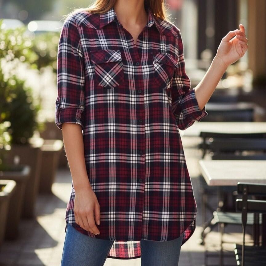 Image of Match Women's Long Sleeve Plaid Flannel Shirt #2021