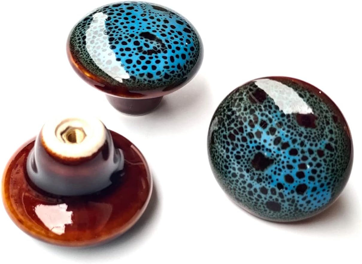 HUAMULAN 15PCS Glossy Ceramic Knobs Button Round Mushroom Cabinet Dresser Vintage Pulls Door Handles Cupboard Wardrobe Drawer, Dia. 1.5 inch 38mm,Leopard