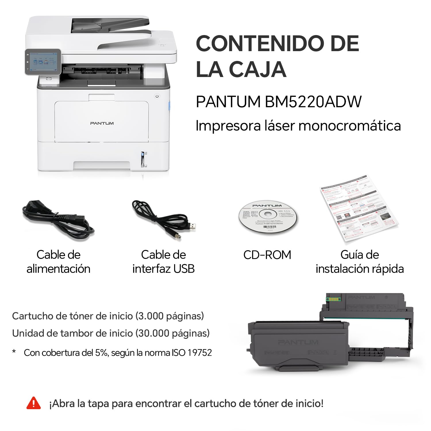PANTUM BM5220ADW Impresora Multifunción Láser Profesional para Oficina, Monocromo 3 en 1 (Imprimir/Copiar/Escanear), 42ppm, DADF Dúplex 50 Hojas, Impresión/Escaneo Dúplex Automático, WiFi, Red y USB