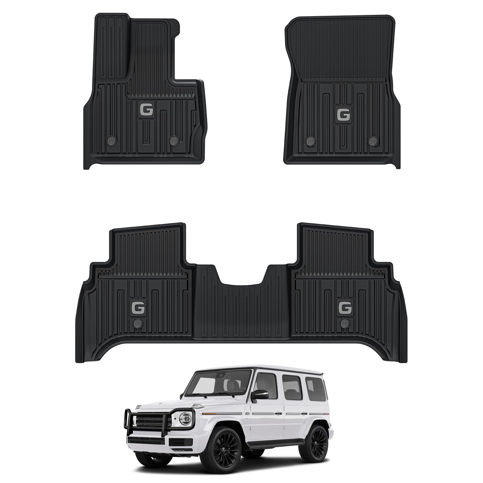 3W Floor Mats Fit for 2019-2024 2025 Mercedes-Benz G Class G500/G550/G580/AMG G63 SUV TPE All Weather Custom Fit Floor Liner for Benz G Class 1st & 2nd Row Car Mats, Black