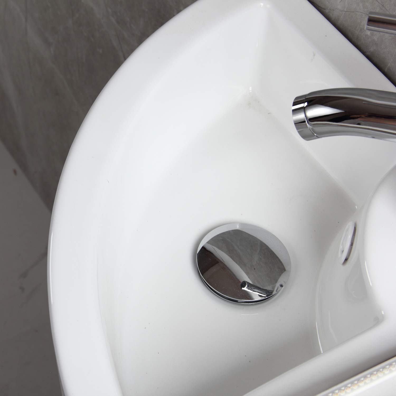 Lavabo d'angle mural avec robinet Siphon Lavabo en céramique fait main Blanc brillant Design simple Facile à installer et à nettoyer pour salle de bain Vestiaire WC