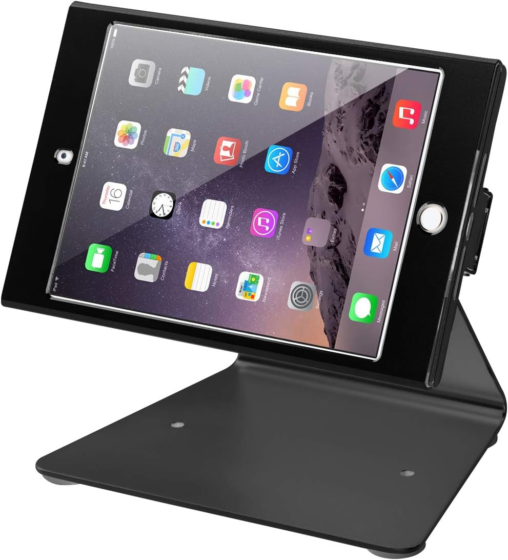 Firstand Tablet Stand Holder Mini Desktop Anti-Theft Security Kiosk & POS Stand Holder Enclosure Lock Key, Compatible iPad Mini 1/2/3/4, 360 Degree Rotating Design(Black)