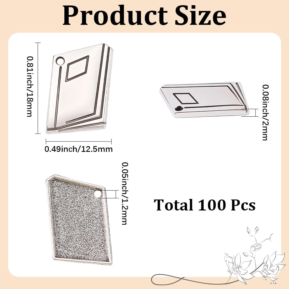 SUNNYCLUE 1 Box 100Pcs Book Shaped Charms Metal Book Charms Tibetan Vintage Antique Silver Library Theme Teacher Bookish Pendants for Jewelry Making Bracelets Necklaces Earrings Keychains DIY Supplies image 2