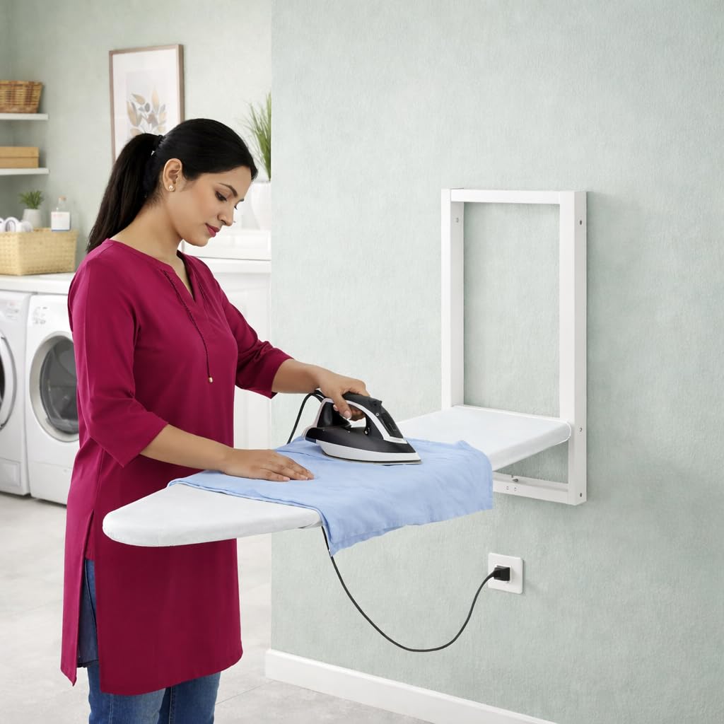 JAIMINI Home Foldable Wall Mounted Ironing Board | Space Saving Iron Table | Heavy Duty Frame, Smooth Ironing Surface, Easy Release Lever, Removable Cover | DIY Assembly-image-31