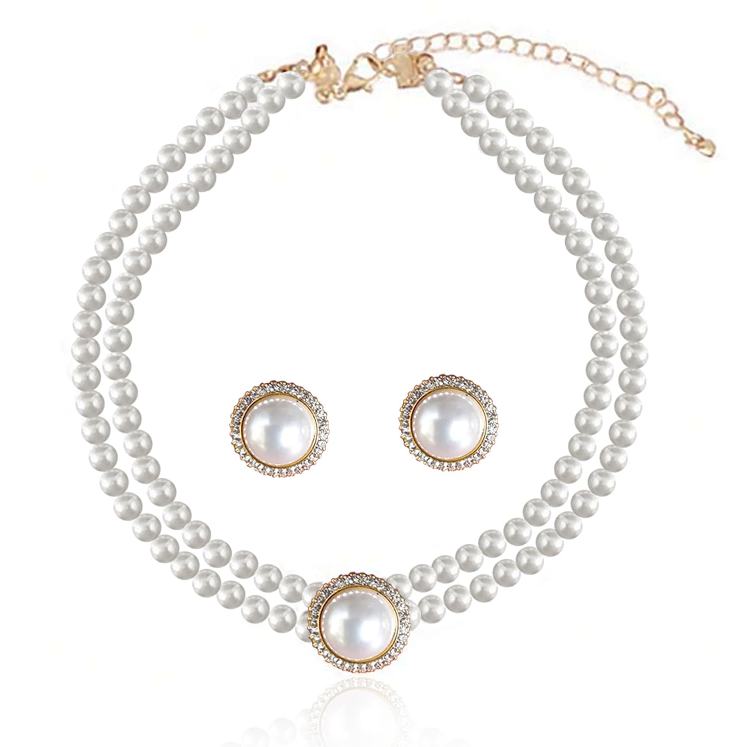 peora Gold Plated Pearl & Cubic Zirconia Studded Necklace & Stud Earring Elegant Stylish Jewellery Gift Set for Women-picture-36