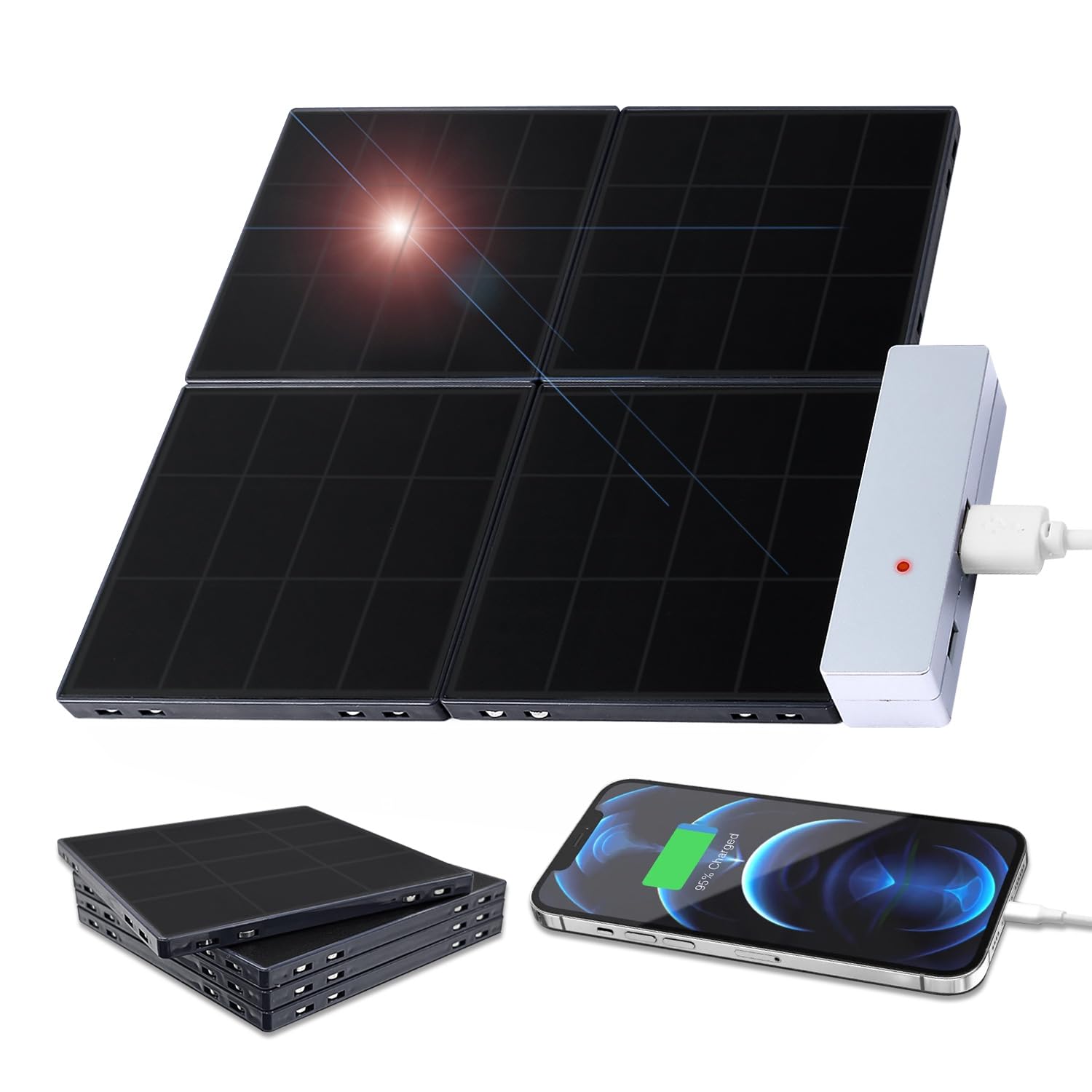 太陽光さえあればどこでも充電！　ソーラーブリック ブロック組み立て即充電！マグネット式の次世代型ソーラーパネル