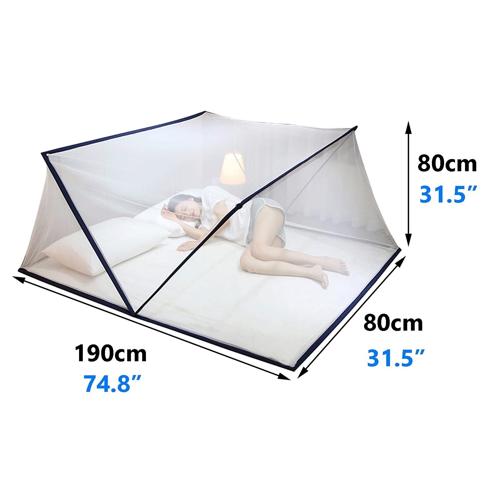 Moskitiera do domowego łóżka, przenośna moskitiera kempingowa, składana konstrukcja, bezpłatna instalacja moskitiery (kolor: niebieski, rozmiar: 80 x 190 x 80 cm)