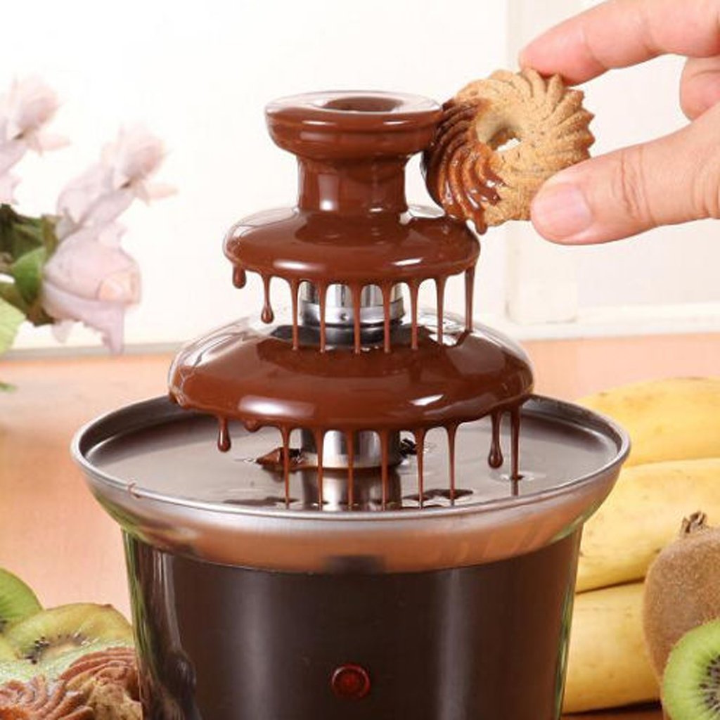 Mini 3-Tier Self-Restraint Heated Chocolate Fountain Machine for Household Birthday Party Brown-image-48