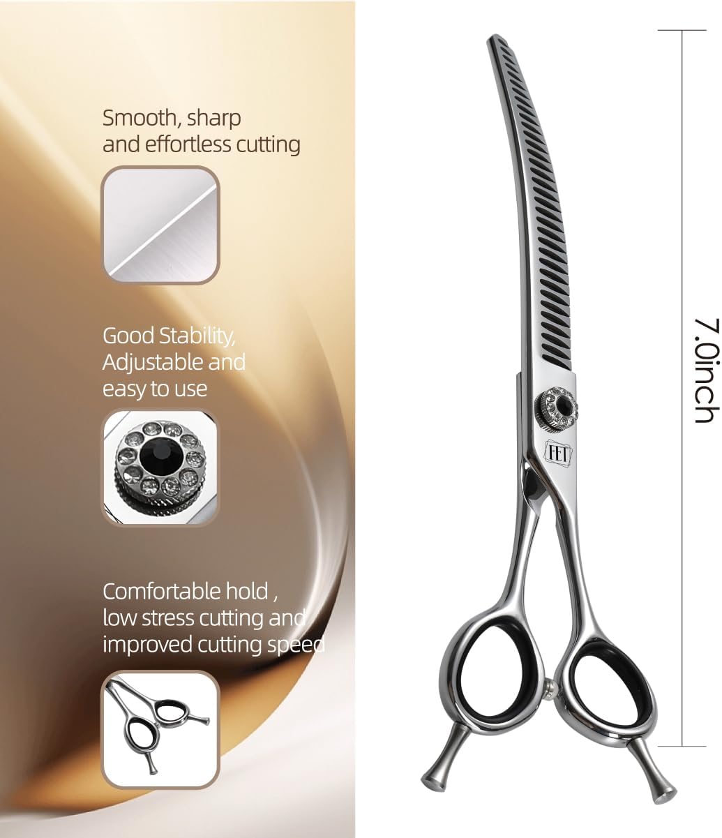 Dog Grooming Scissors: 7 inch Pet Curved Chunker Shears Made Of Japanese 440C Advanced Stainless Steel Professional Grooming Scissors for Dogs Cats and Other Pets