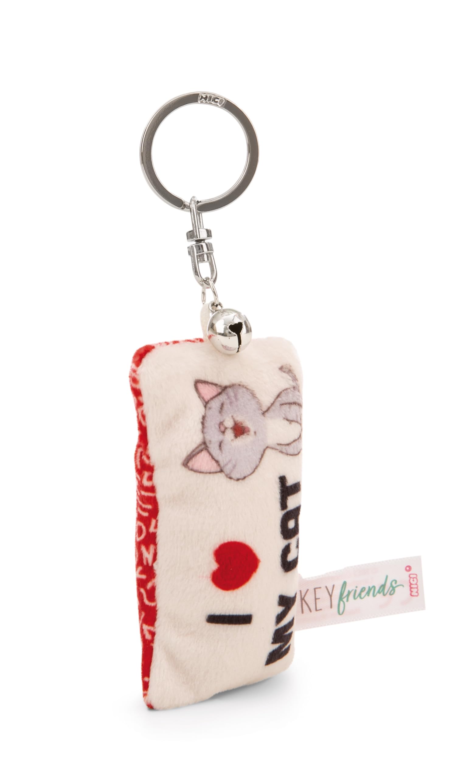 NICI Keyholder mini plush cushion I my cat 8cm with bell - colorful - A loyal companion for backpacks or bags, keychain for key rings & key holders for all ages | 62126