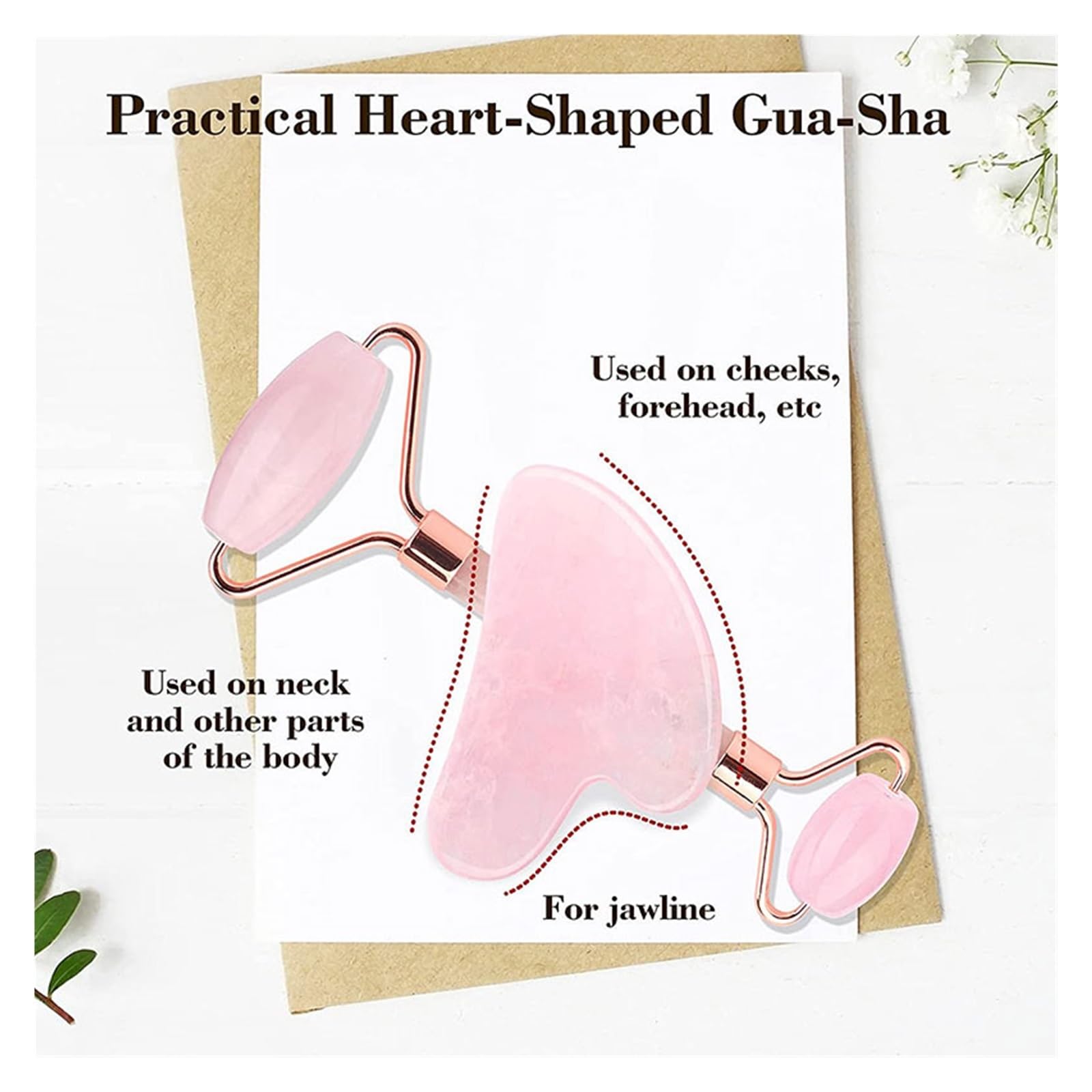 Juego de masajeadores de rodillo de jade de cuarzo rosa Guasha, herramientas Gua Sha, raspador de piedra, herramienta de belleza (tipo 7)
