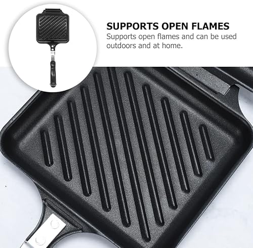 Miniatura 9 de Hemoton Sartenes para máquina de desayuno, sartén de doble cara, sartén de barbacoa de 14 pulgadas, sartén de cocción a presión de doble cara, olla