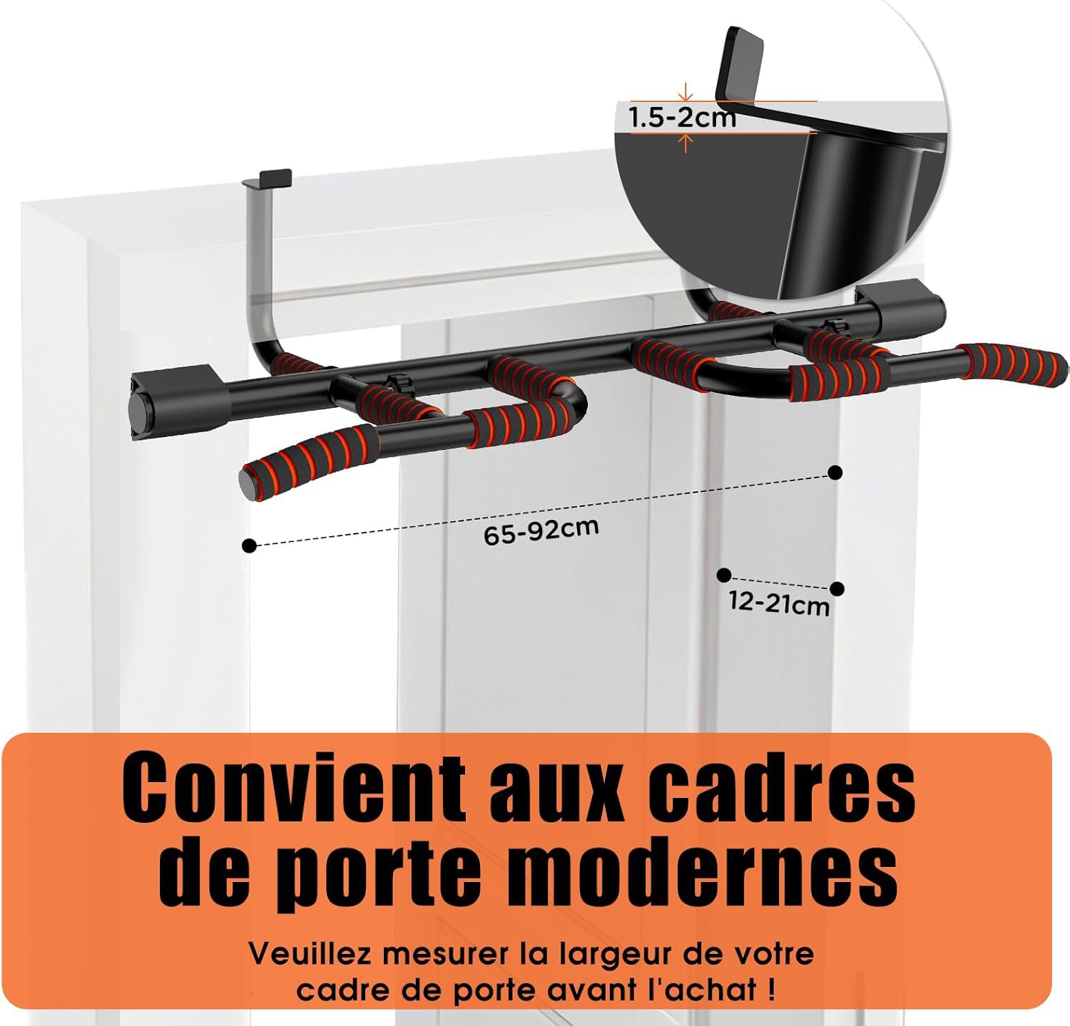 DH FitLife Barre de Traction pour Cadre de Porte sans Vis Antidérapante avec Multiprises | Pull Up Bar Doorway | Barre de Musculation à Suspendre | Pour Cadre de Porte 65-92 cm