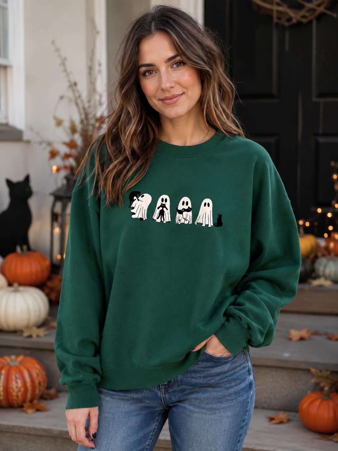 Halloween Sweatshirts For Women Spooky Season Ghost Pumpkin Sweatshirt