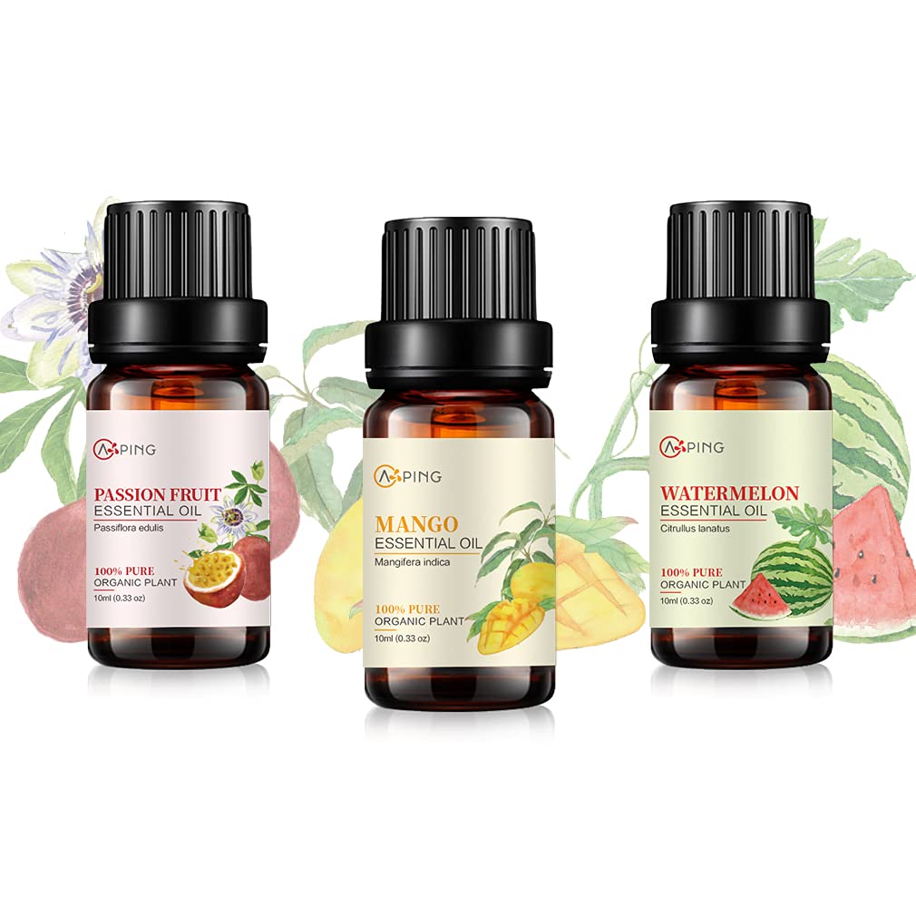 Watermelon, Passion Fruit, Mango Essential Oil Set, 3x10ML Organic 100% Pure Plant Oil for Diffuser, Aroma, Spa, Massage, Yoga, Perfume,