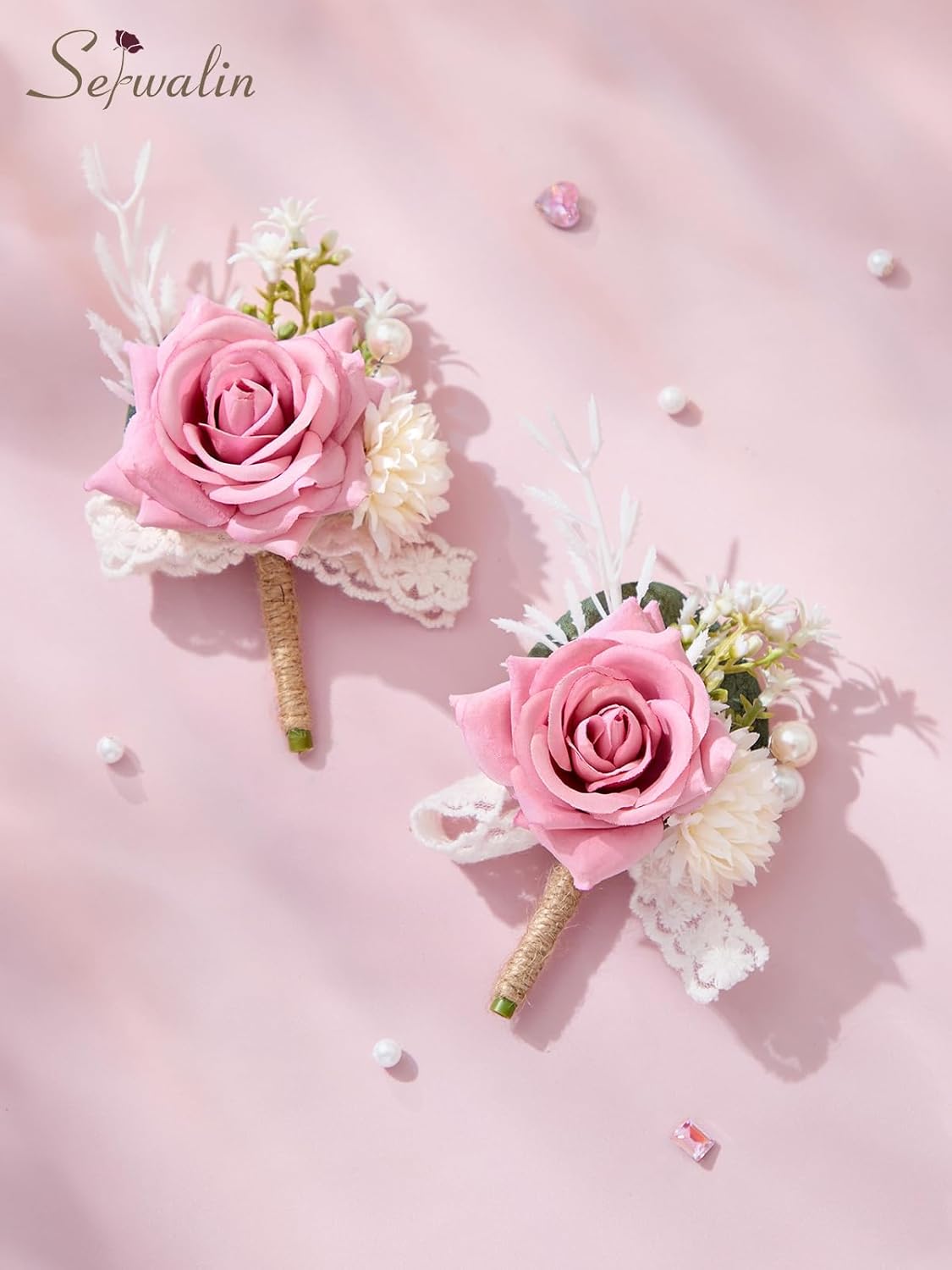 Serwalin 2 Pcs Pink Boutonniere for Men, Groom Groomsmen Best Man Guest Boutonnieres,Artificial Flowers Silk Rose for Wedding Prom Ceremony Anniversary Party Homecoming - Image 4