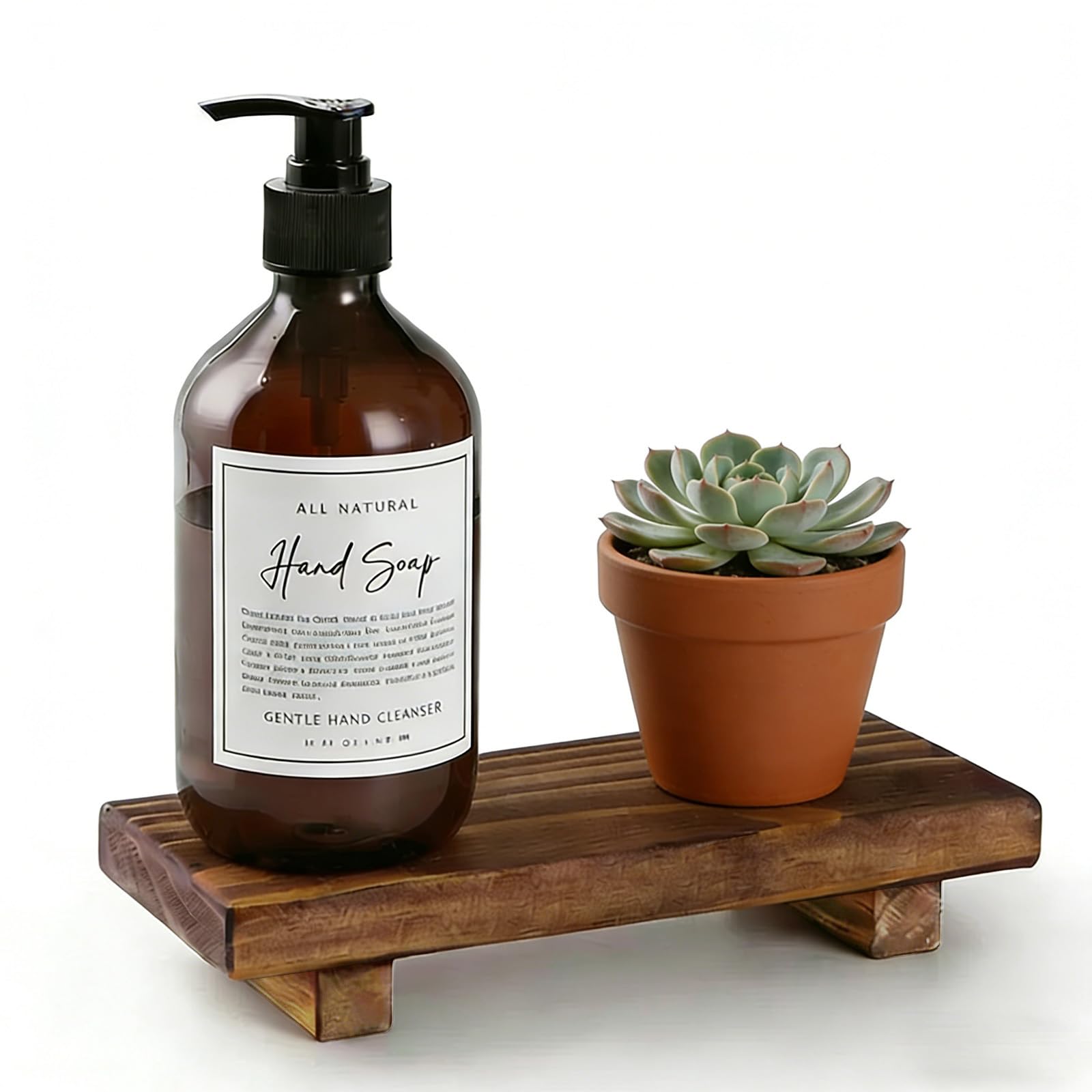 Wood Pedestal Soap Stand, 8.75 x3.5 Inches Soap Dish Holder, Wooden Riser for Bathroom & Kitchen Counter, Farmhouse Decor Rectangular Display Tray for Sink, Vanity, Countertop - 1