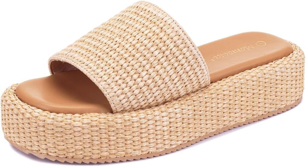 Monrovia Platform Sandals Women Raffia Espadrille Slides, Woven Straw Flatform Beach Sandals Women, Slip On Summer Vacation Shoes, Comfortable Casual Daily Wear - Image 4