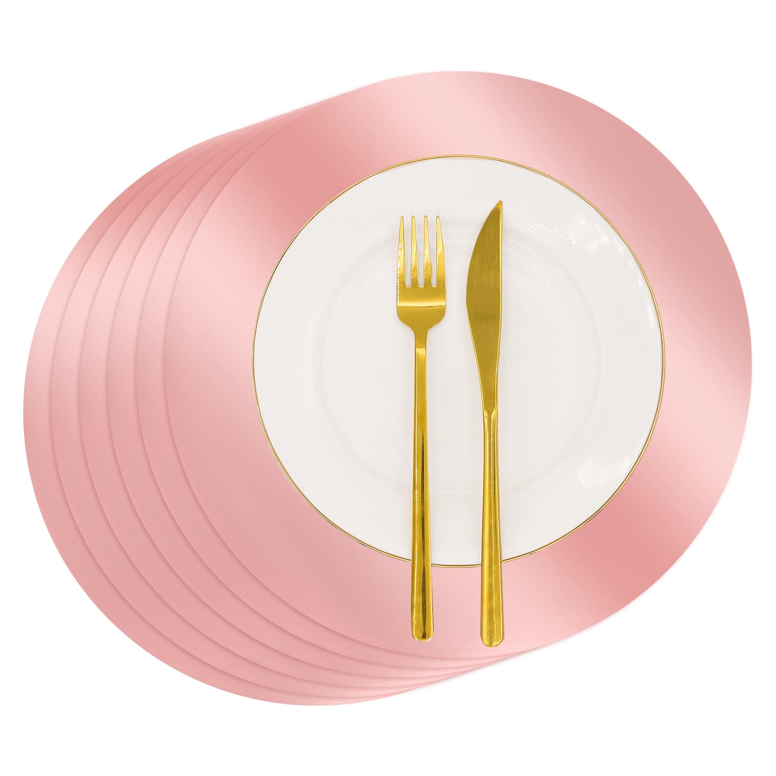 50 PCS Rose Gold Round Paper Placemats Shiny Mirrored Disposable Charger Decorative Place Mats Dinning Tablemats for Birthday Bachelorette Wedding