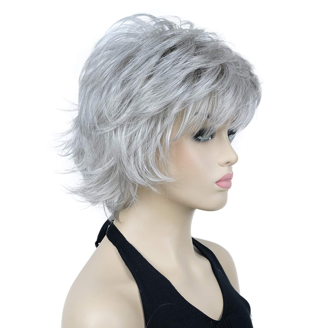 Lydell Short Layered Shaggy Wavy Full Synthetic Wigs (51 Silver Gray), 8" - Image 4