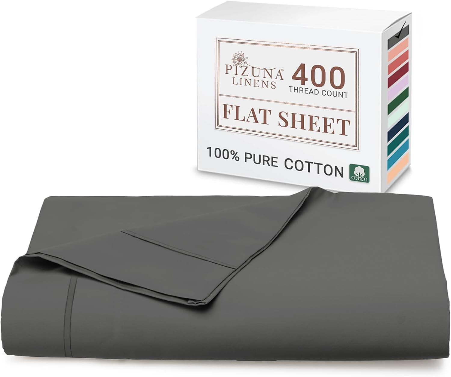 Pizuna 100% Cotton Flat Sheets Double Dark Grey, 400 Thread Count Long Staple Cotton Bed Sheets Double 230x280 cm, Soft Sateen Weave Top Sheet Double