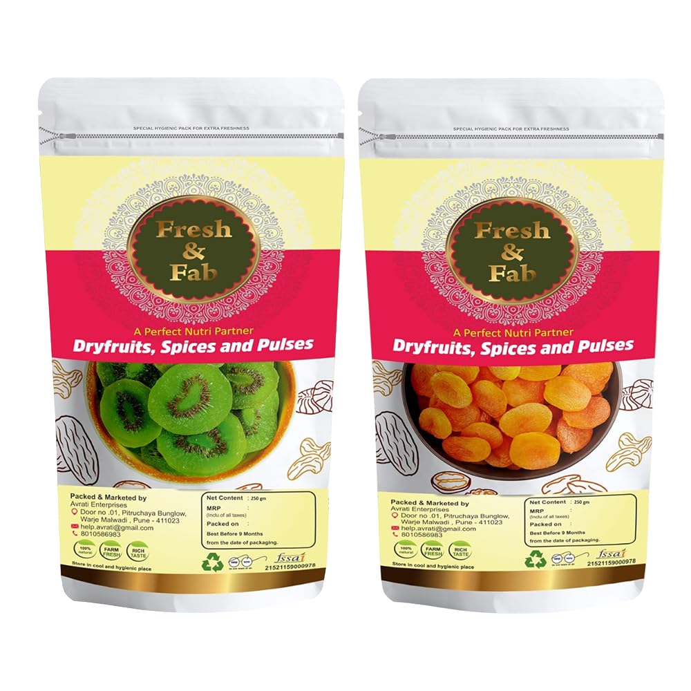 Fresh & Fab Combo of Dried Slice Kiwi & Turkish Apricot (Khubani) - 500g (250g Each) | 100% Natural and Fresh | Healthy Snacks | Rich in Vitamins & Dietary Fiber | Ideal for Gifting, Festivals-image-49