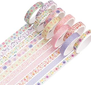 YUBBAEX 10 Rolls Sparkling Washi Tape Set 8mm Skinny Gold Foil Decorative Masking Washi Tapes for Journal,Scrapbook, Planner, DIY Crafts (Beautiful Flowers)