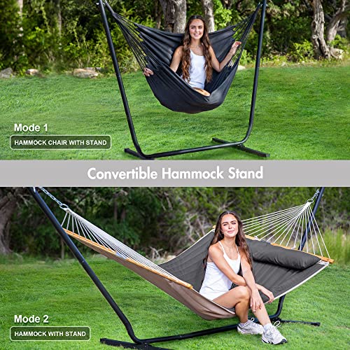 Anow Portable Hammock With Stand 12Ft, Outdoor Hammock Swing Chair With Stand Included, Patent Pending Multifunctional 2 In 1 Hammock Steel Stand, 475 Lbs Weight Capacity, Grey #TOP1