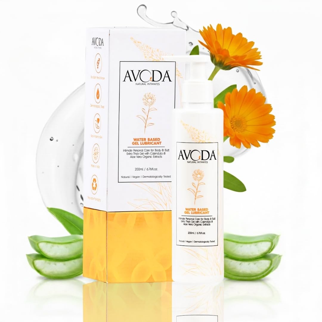 Avoda Natural Intimates Water Based Stroking & An*l Personal Lubricant Gel 200ml (Extra Thick, Organic Extracts, Dermatologically Tested)