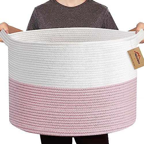Megasket Pink Storage Baskets For Organizing, 22"X22"X14" Xxxl Blanket Basket Living Room, Large Toy Basket, Soft Pink Cotton Rope Woven Baskets For Storage, Decorative Gifts Basket Bins For Nursery #TOP2