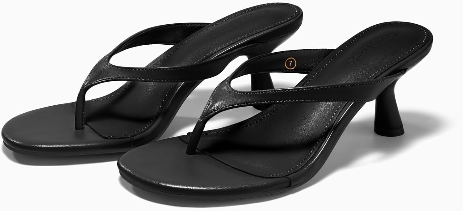 Coutgo Womens Kitten Low Heels Flip Flop Open Toe Thong Sandals Slides Slip On Summer Beach Dress Shoes - Image 5