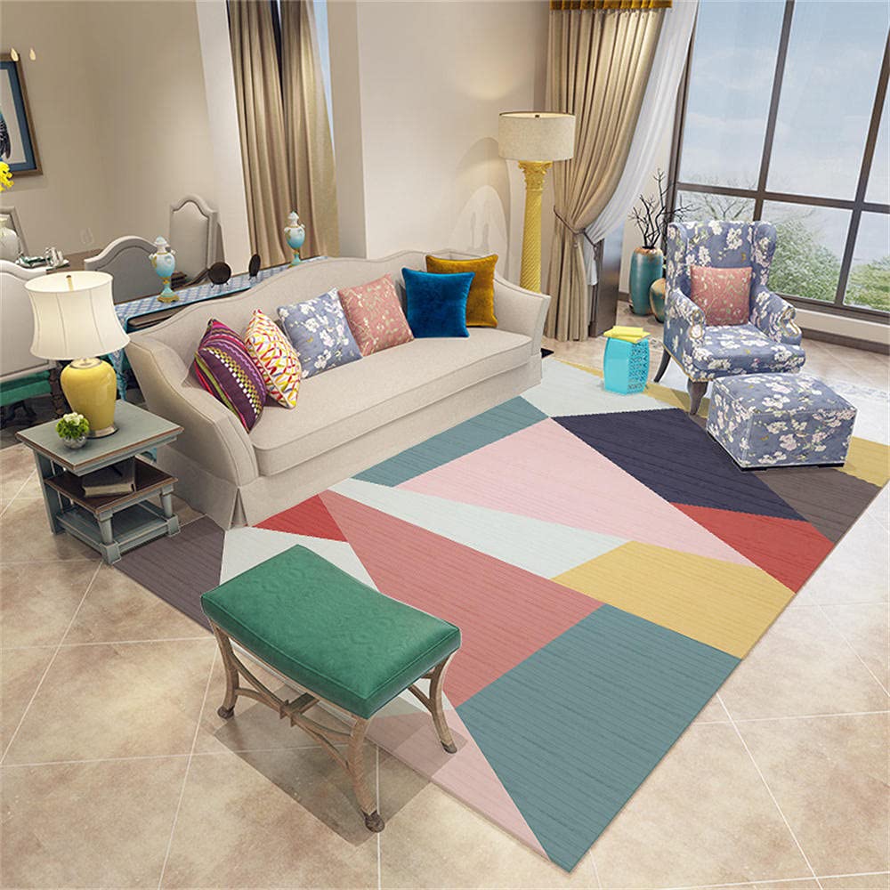 Tapis bebe fille minimaliste rouge jaune bleu beige style graphique