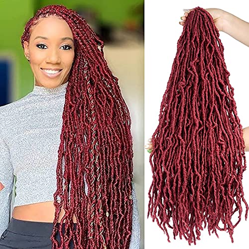 New Soft Locs Crochet Hair 28 Inch Ombre Red Faux Locs Hair Extension Synthetic Soft Locs Braiding Hair For Women(28inch,5Pack, BUG)