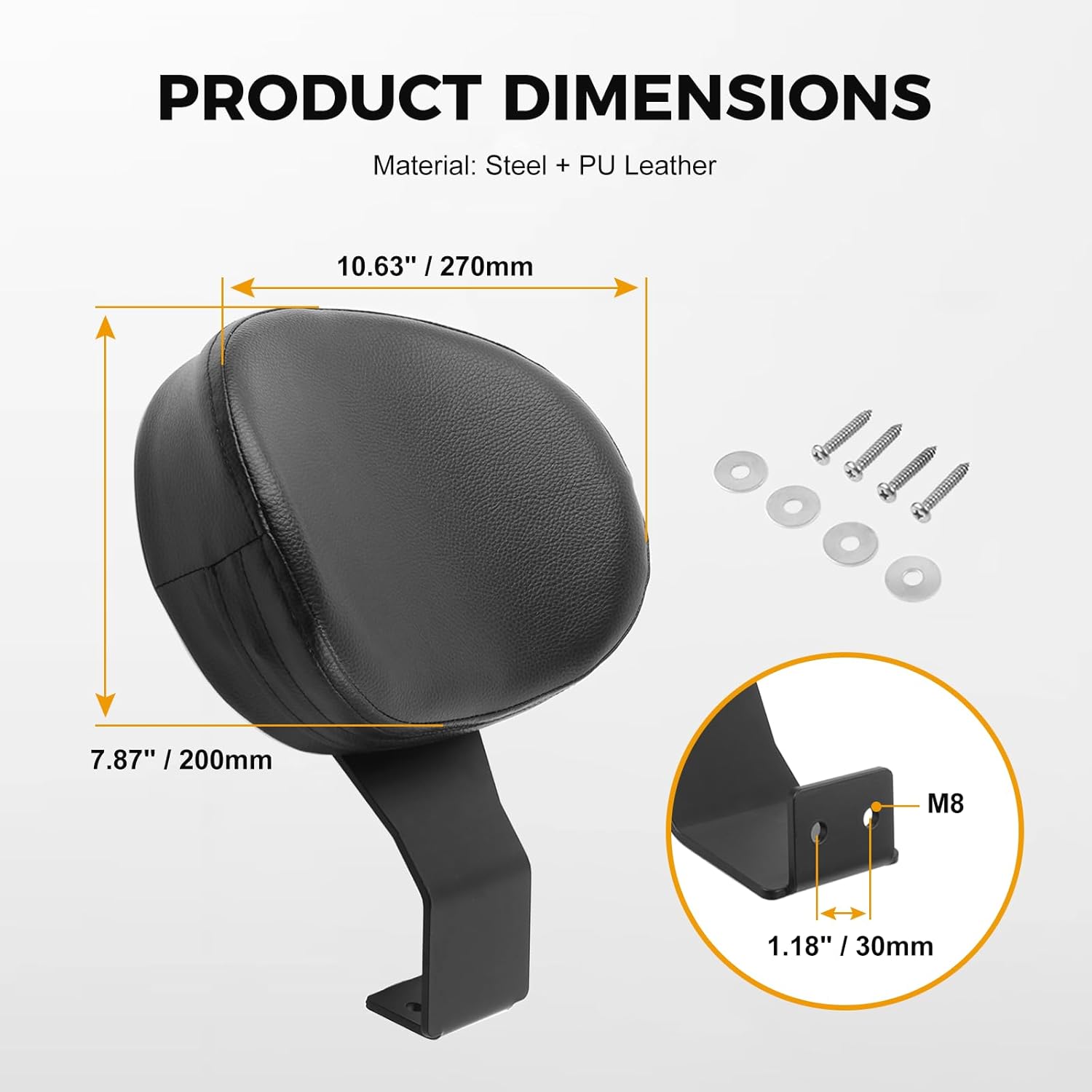 Bacar Motorcycle Driver Backrest, Touring Rider Cushion Pad Sponge Backrests with Black Mounting Support Bracket for Suzuki Intruder Volusiafor for Boulevard C50 VL400 VL800