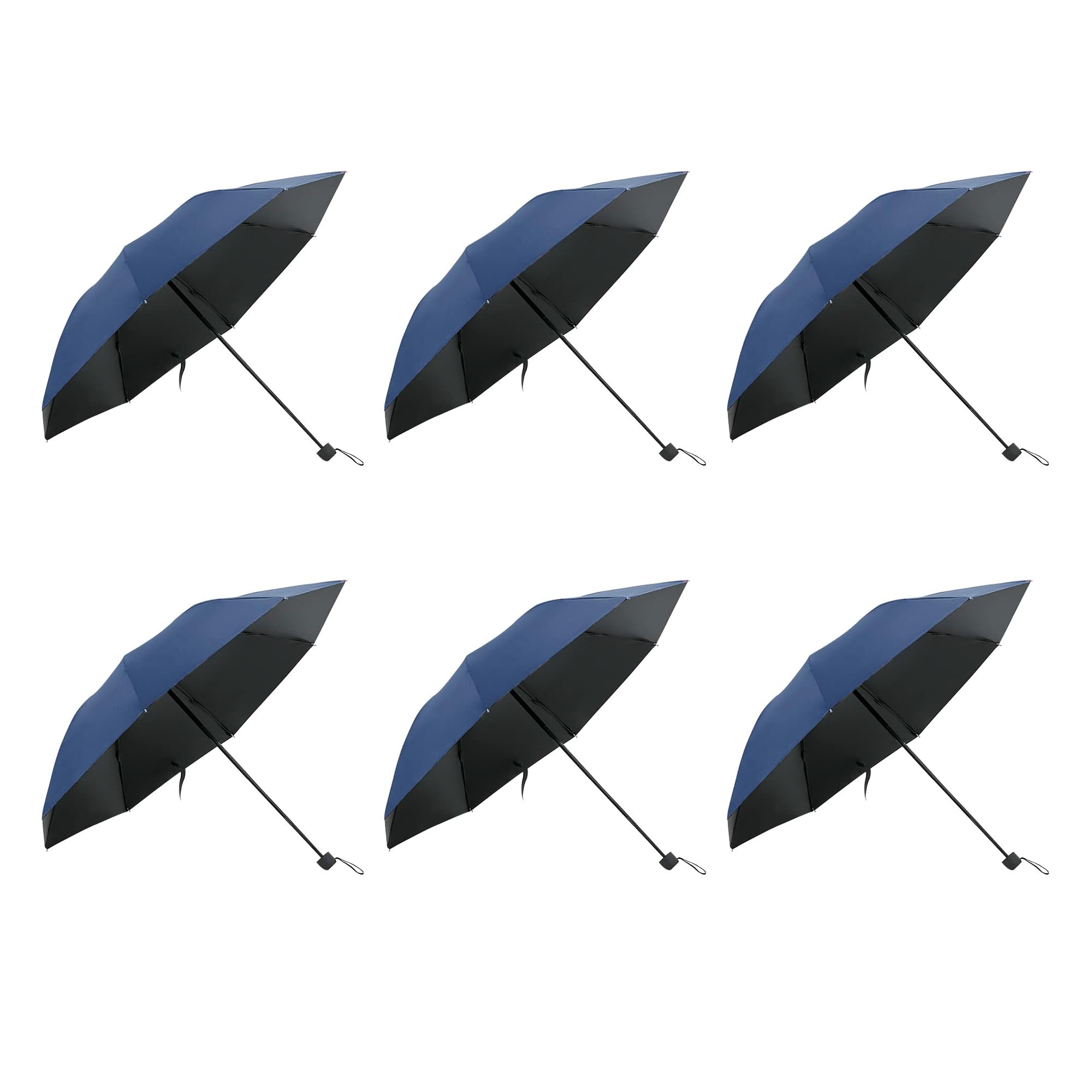 Kuber Industries Pack of 6 | 3 Fold Manual Umbrella | With Polyester Canopy, Sturdy Steel Shaft & Wrist Straps | Easy to Hold & Carry | Umbrella for Women, Men & Kids |Blue