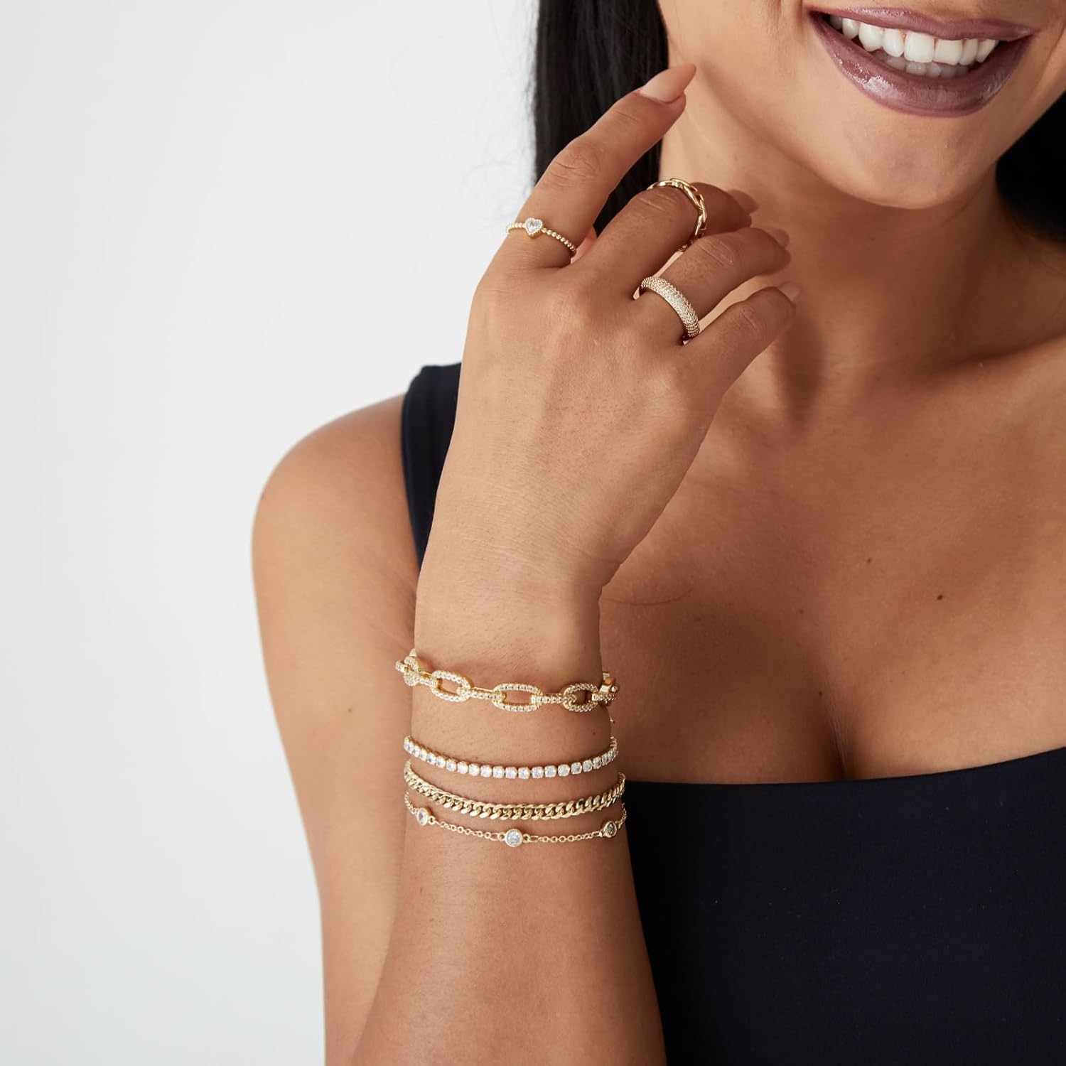 KissYan Gold Cuff Bangle Bracelets for Women, 14K Gold Plated Adjustable Open Cuff Bracelet Flat Hollow Butterfly Cubic Zirconia Gift - Image 2