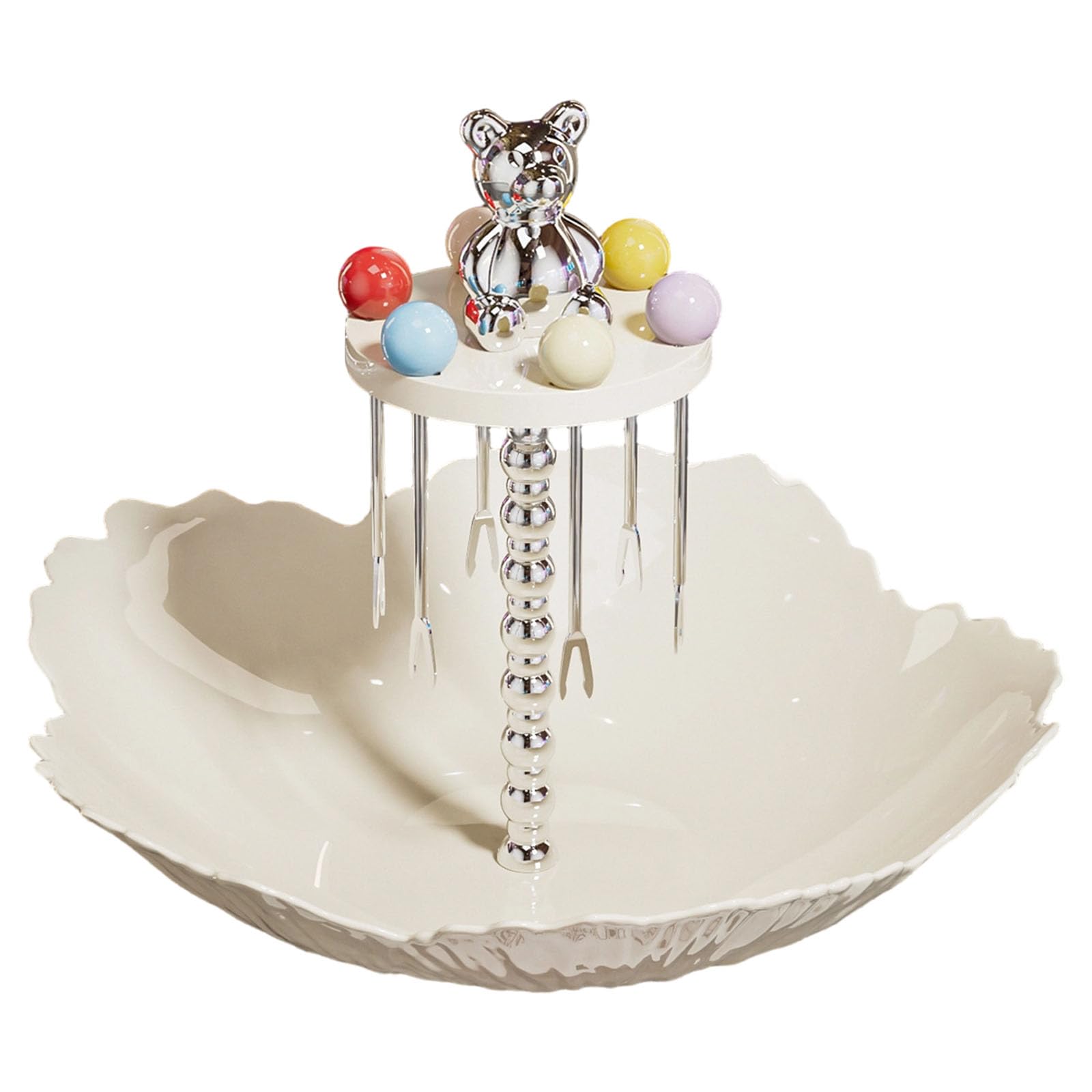 jiingekk Multifunctional Crystal Fruit Bowl Comes with 6 Stainless Forks for Dessert Fruits and Snacks Daily Serving with Stainless Forks