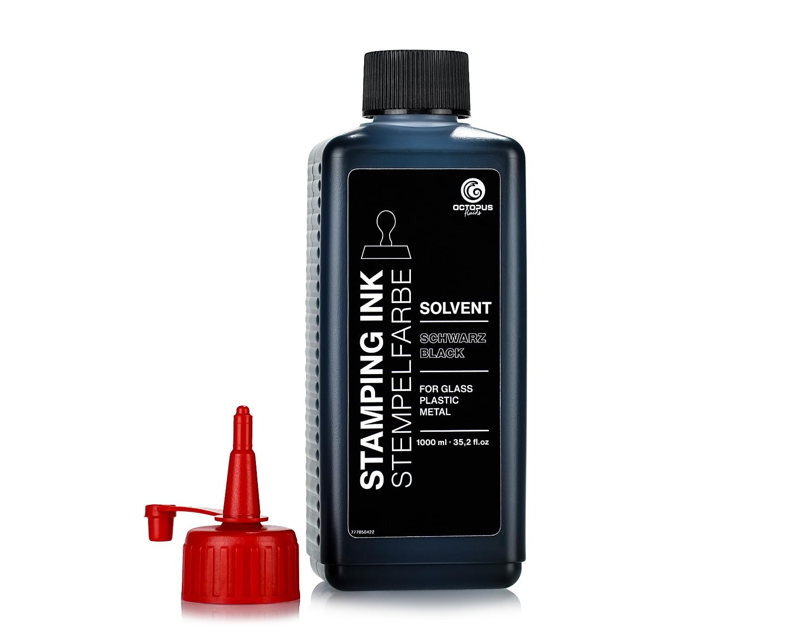Octopus tinta para sellos al disolvente de 1000 ml, negra, con base de disolvente para superficies no absorbentes y no porosas, translúcida