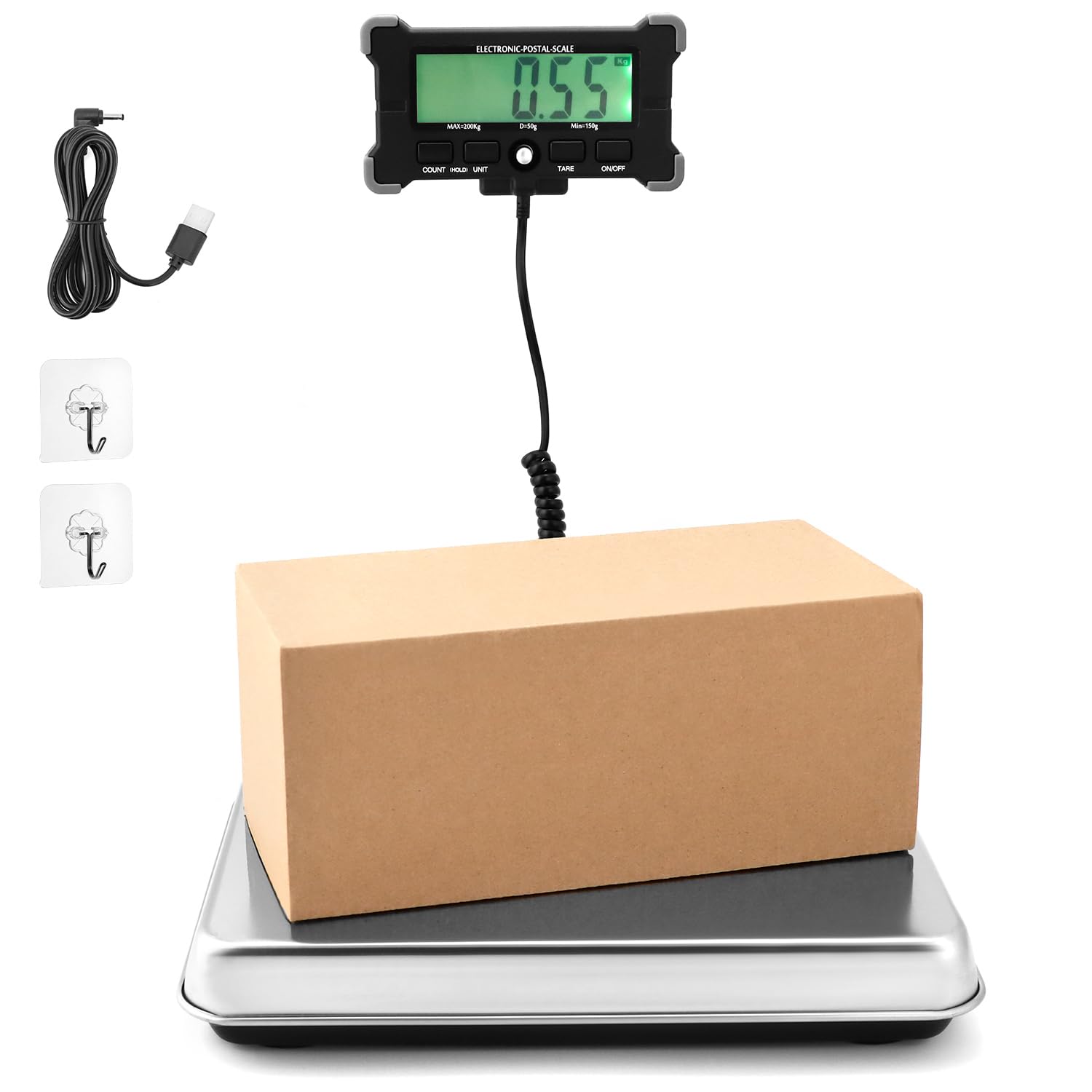 QWORK® Balanza Digital, Balanza de Equipaje 440 lb/200 kg con Función de Tara, Balanza de Plataforma con Pantalla LCD Separada, para Correo, Almacén, Mascotas