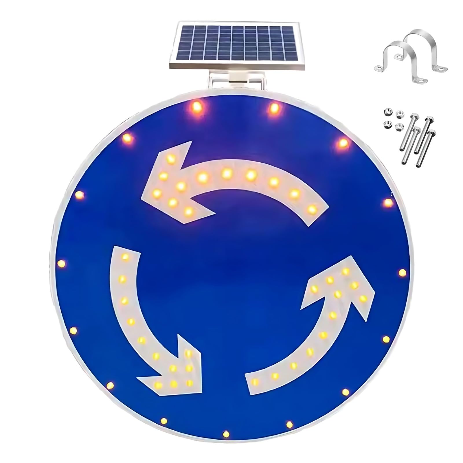 Segnale LED Solare Rotatoria, Avviso Sicurezza Incrocio Privato | Senza Cavi Elettrici Pannello Solare 18V 10W a Ricarica Rapida per Incroci e Strade Private, Misure 60cm e 80cm(32IN)