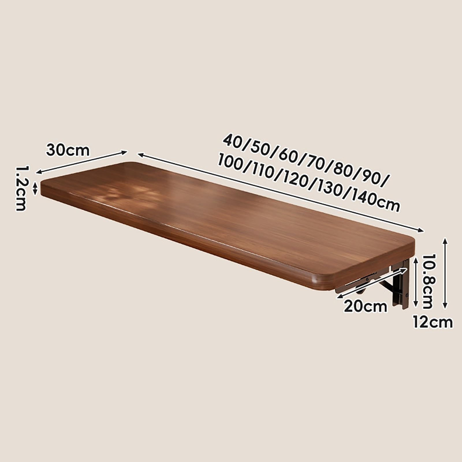 Mesa plegable montada en la pared, escritorio flotante de madera, estante plegable para espacios pequeños, mesa plegable con soportes plegables de metal para lavandería, oficina, cocina