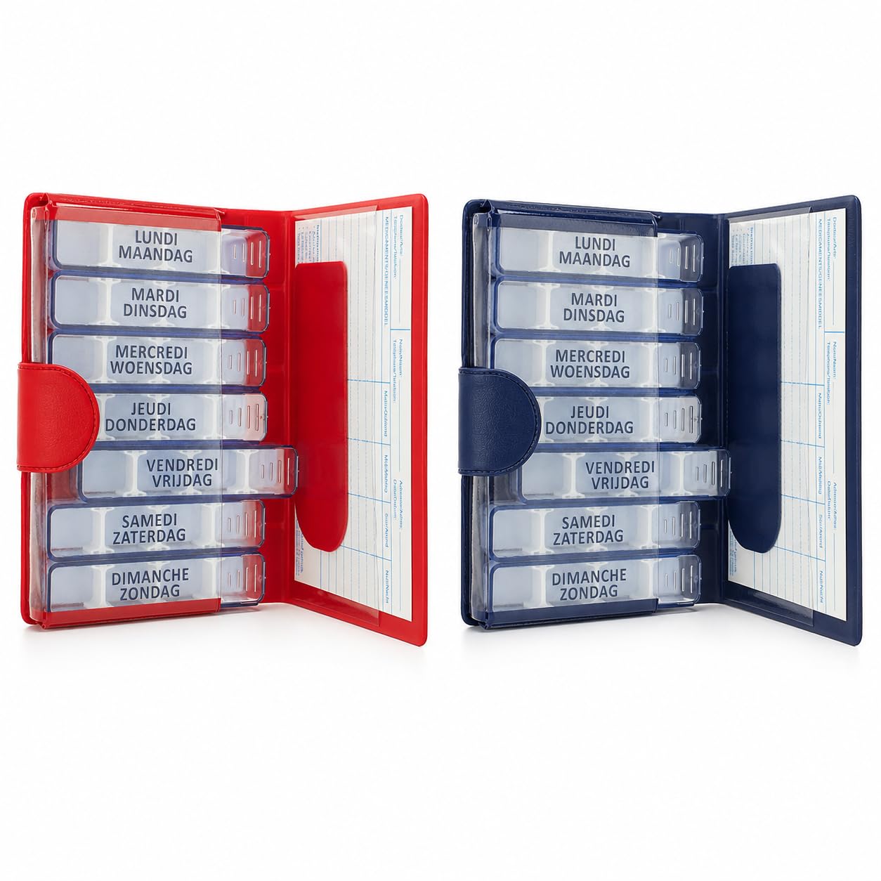 Pilulier Semainier – Lot de 2 (Rouge et Bleu) – Organiseur 7 Jours