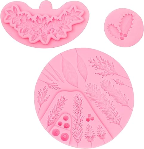 Miniatura 9 de Moldes de silicona de hojas de acebo de Navidad, molde de fondant de hojas de invierno, moldes de piña de Navidad para hornear chocolate para