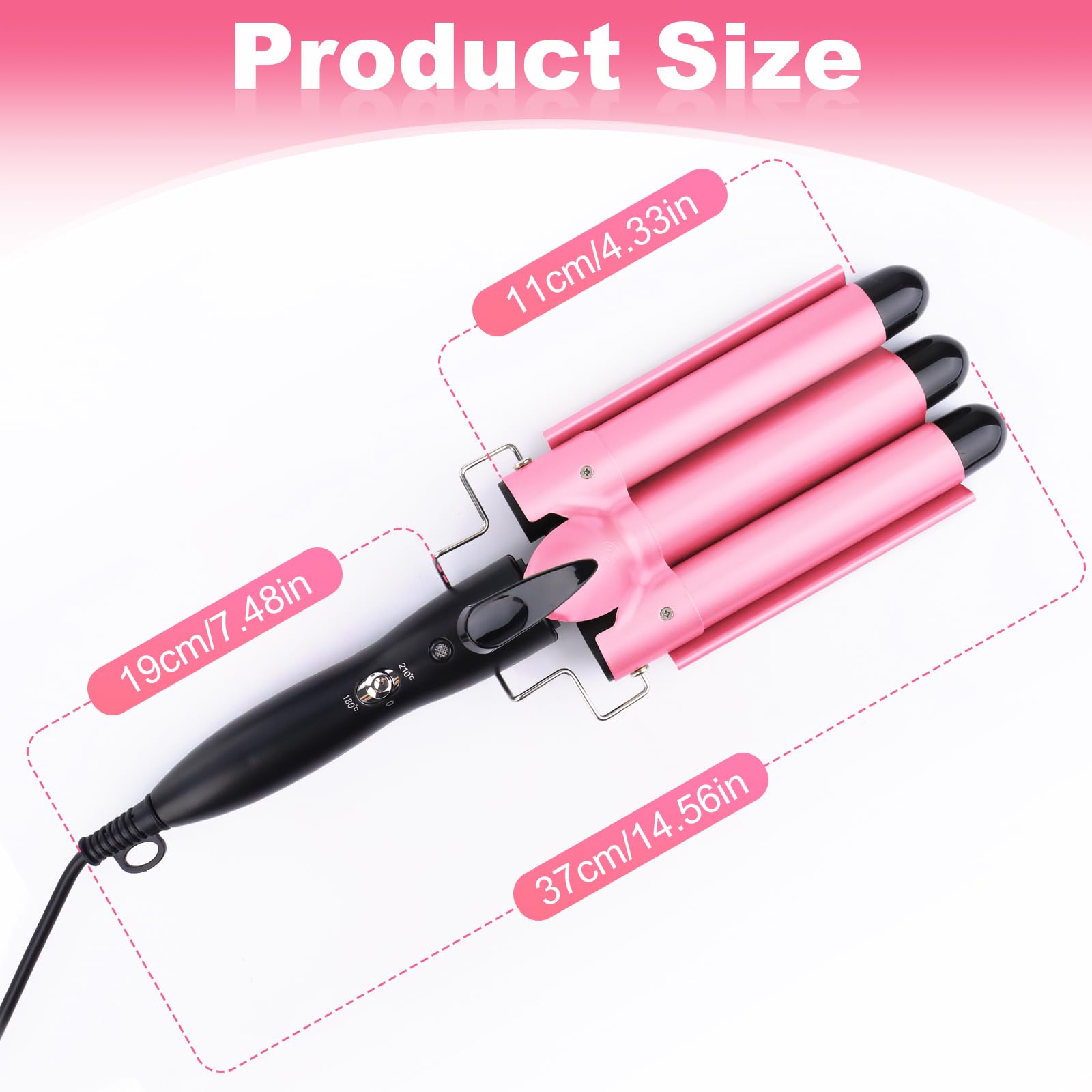 Rizador ondulado para el cabello, rizador de pelo con 3 barriles con temperatura ajustable, rizador de pelo ondulado, 25 mm, calentamiento rápido, gran onda para pelo largo y corto,