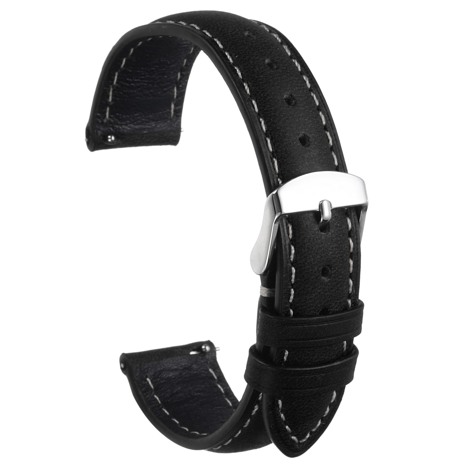 sourcing map Leather Watch Strap, 18mm Quick Release Watch Band with Stainless Steel Silver Buckle Soft Leather Watch Band for Men and Ladies, Black