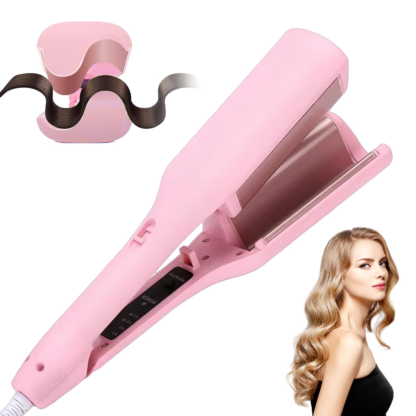 32mm Rizador de Pelo, Rizador de 2 Tubos Rizador Rápido, Rizador de Rollos de Huevo Rizador Pelo Profesional, Ondulador de Pelo de cerámica Temperatura Ajustable 160℃-220℃ (Rosa)