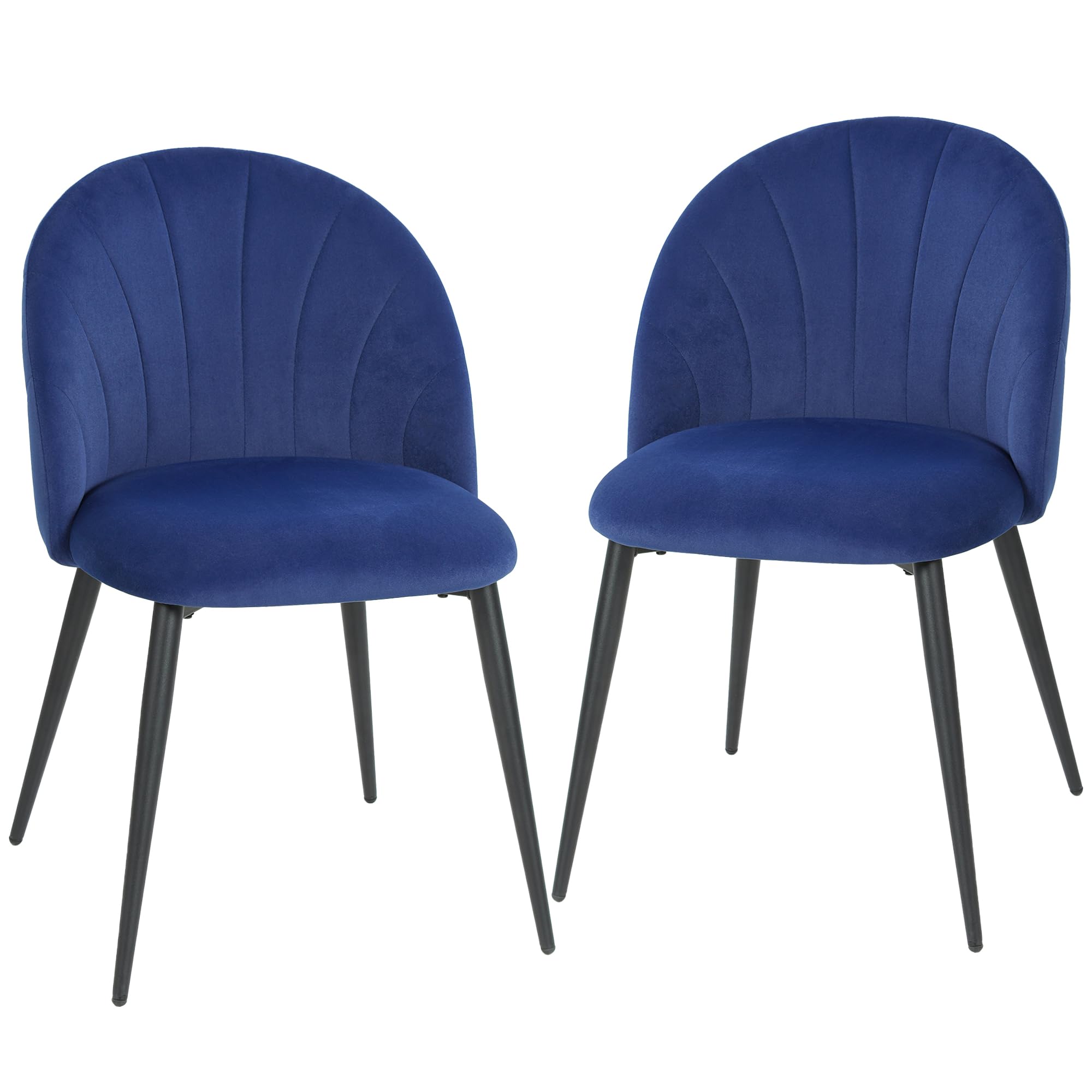 HOMCOM Lot de 2 Chaises de Salle à Manger Rembourrées sans Accoudoirs Bleu | Chaises de Cuisine, Sans Accoudoirs, Assise Large, Pieds en Acier, Tissu en Velours, pour Salon, Maison