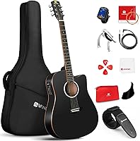 Vista 10 de Vangoa Paquete de guitarra electroacústica para principiantes adolescentes y adultos, kit de iniciación con guitarra de tamaño completo con corte