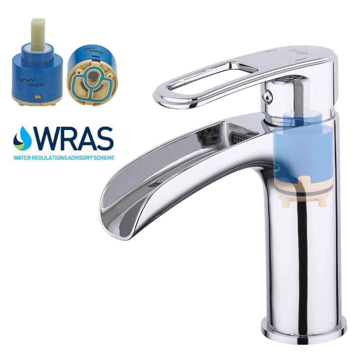 Frap Rubinetto miscelatore a cascata per lavabo da bagno, miscelatore monocomando per bagno, cromato