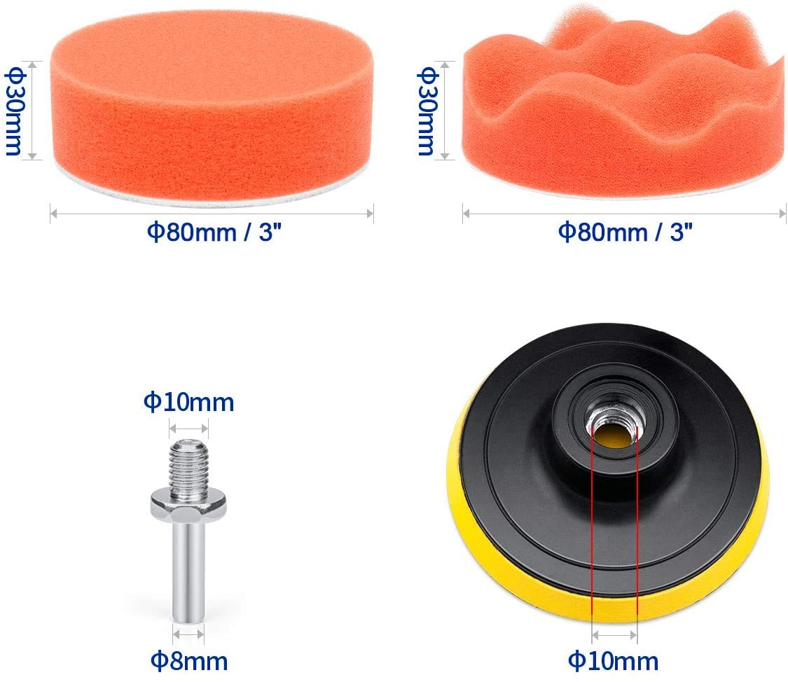 Petutu 3 Inch Buffing And Polishing Pads Kit, 11PCS, Wool And Sponge Pads, Drill Adapter, Suitable For Car Waxing And Polishing, Metal, Plastic, Aluminium, Wood, Glass, Ceramic — Amazon image 2